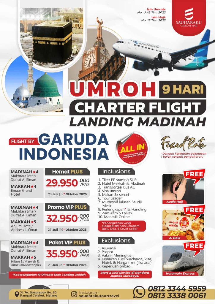 Paket Umroh Charter Flight 9 Hari