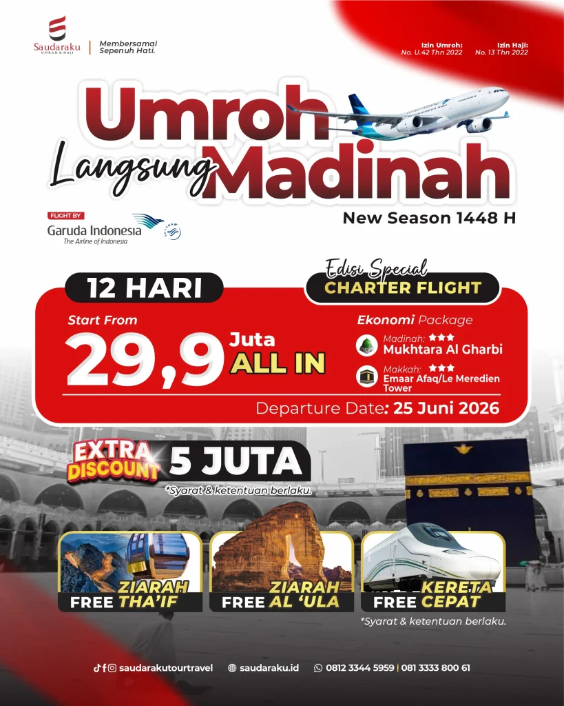 Paket umroh 12 hari spesial charter flight garuda
