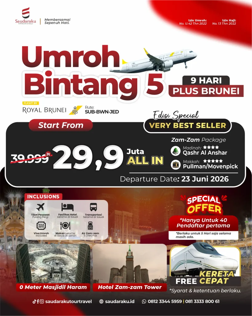 Paket umroh 9 hari spesial bintang 5